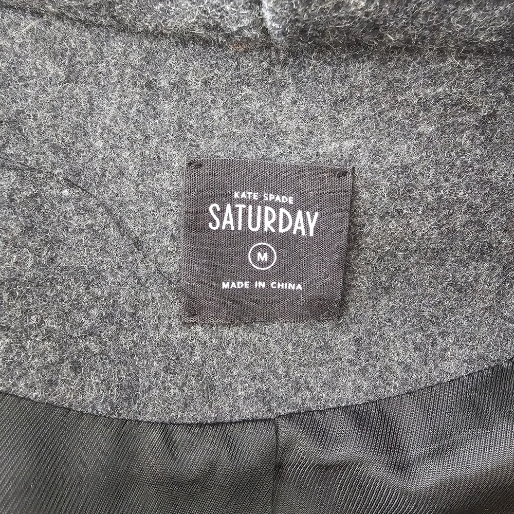NEW Kate Spade Saturday Gray Wool Blend Pea Coat Snap Button Chest Closure